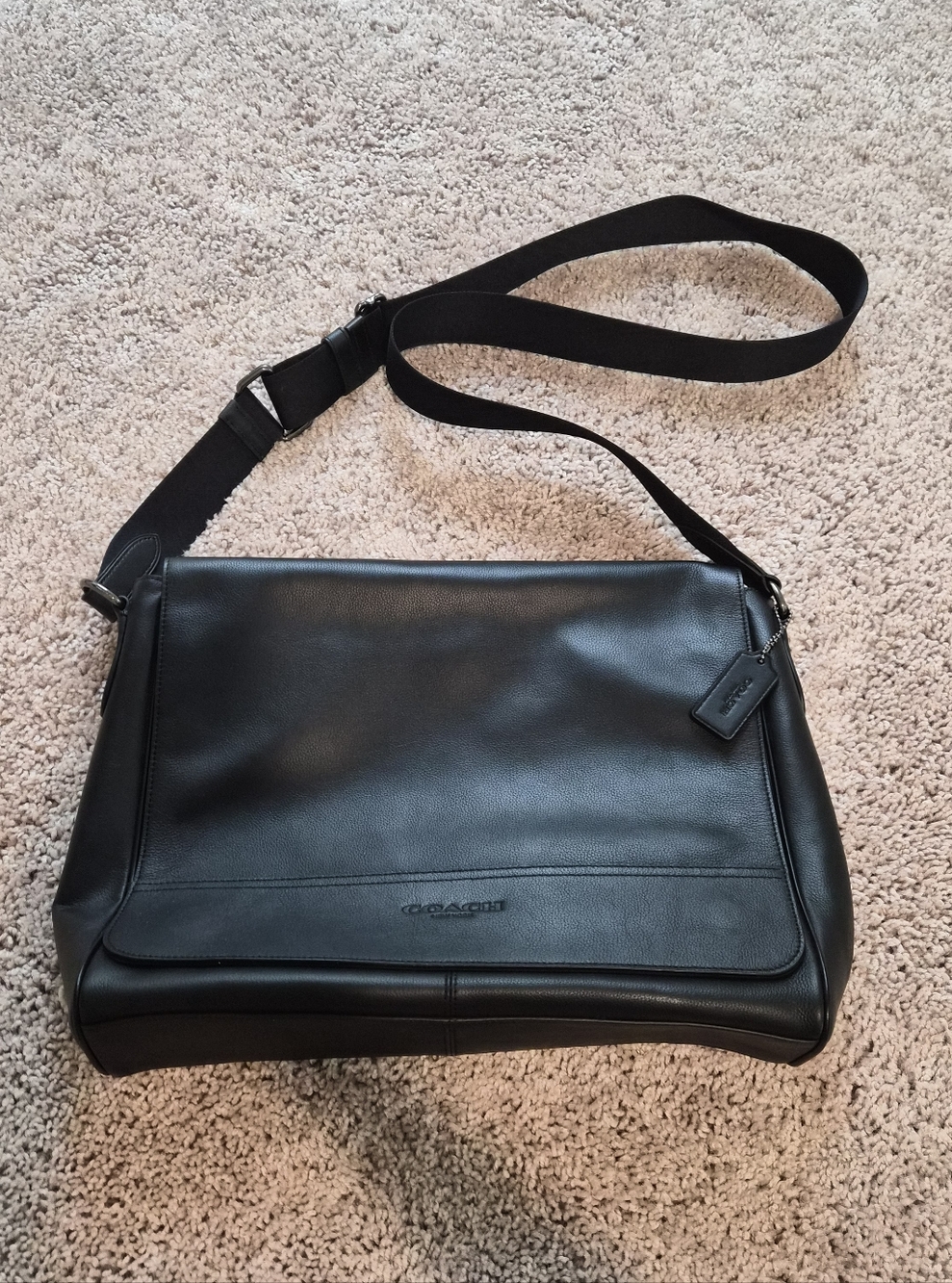 NWOT Coach Houston Men's Black Leather Messenger Bag